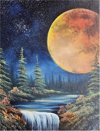 Bob Ross style Workshop Super Moon Falls