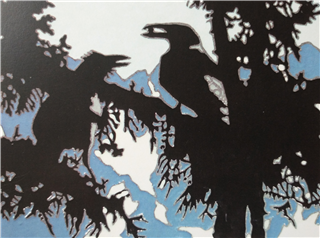Vintage Two Ravens Tile Art Card by Nancy Hausle-Johnson