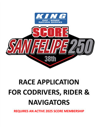 2025 Co-Driver, Co-Rider, Navigator Race Registration for the 38th San Felipe 250