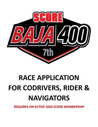 2026 Co-Driver, Co-Rider, Navigator Race Registration for the 7th Baja 400