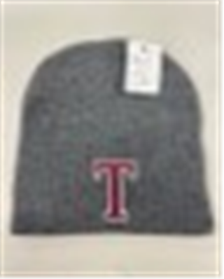 Grey Beanie -Crimson Letter T